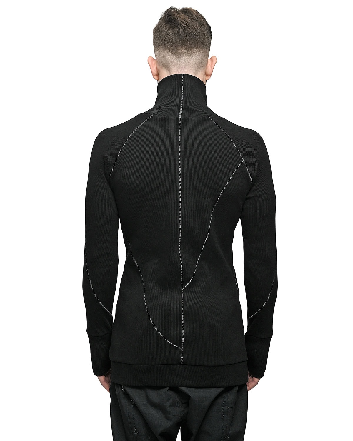 Grey Scar-Stitched Turtleneck Knit Top - Image 6