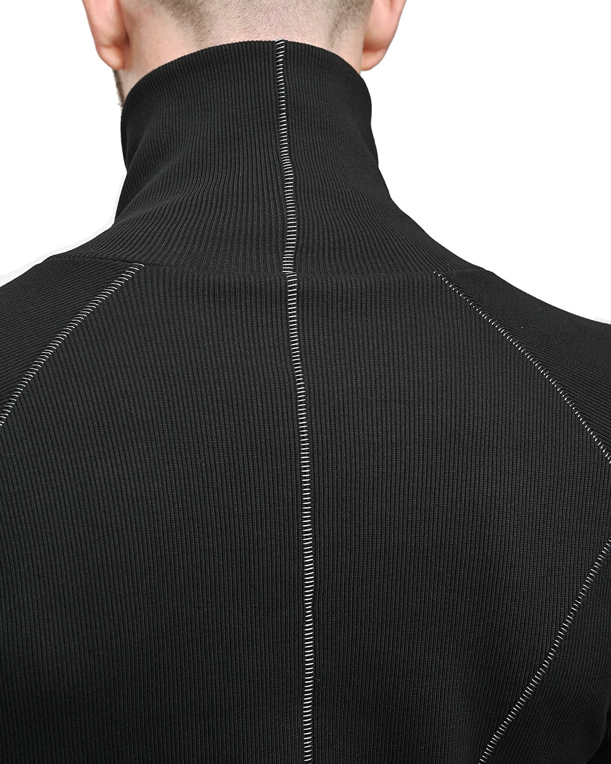 Grey Scar-Stitched Turtleneck Knit Top - Image 11