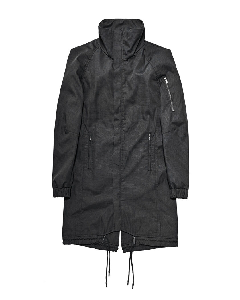 MINOAR - Ripstop Hexagon Black Parka, Men's black cotton with steel hardware detail - 1