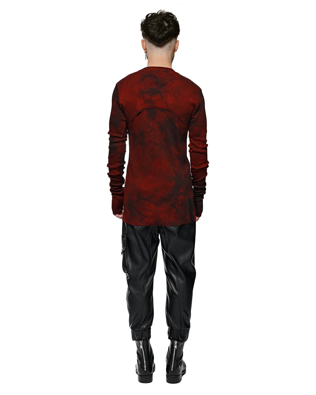 MINOAR - Cloud Red Layer Rib Knit Sweater, Men's black cotton sweater with thumb openings - 7