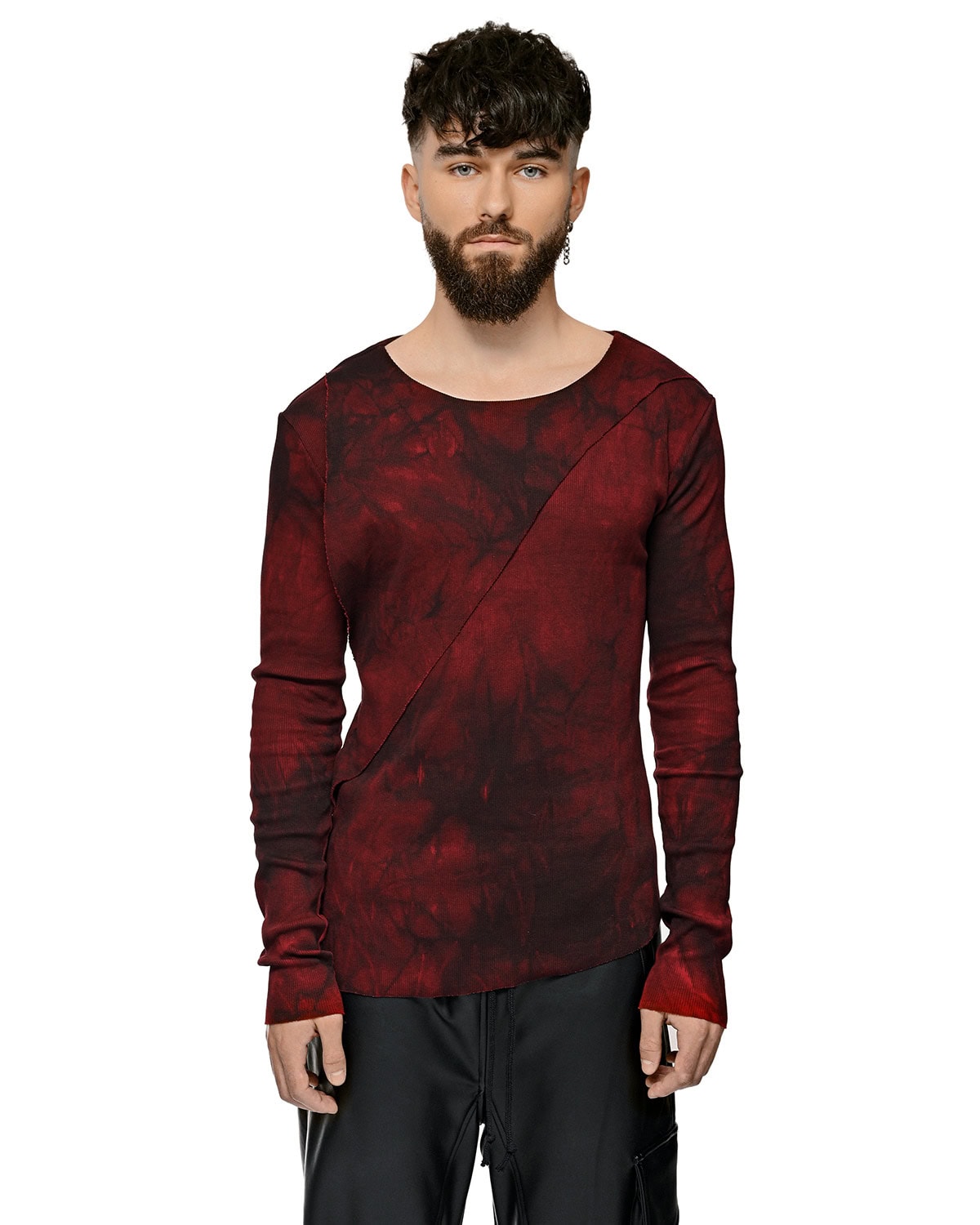Cloud Red Asymmetric Layers Dyed Sweater - Image 5