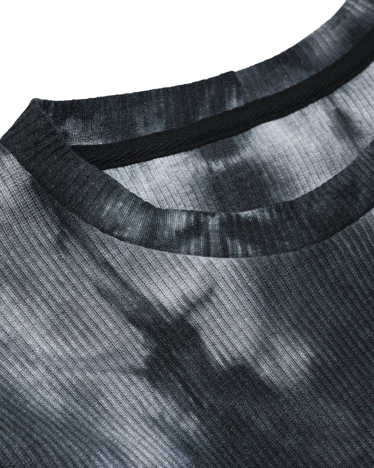 MINOAR - Contrast Indigo Long Sleeve Top, Men's black cotton top with ribbed knit texture - 5