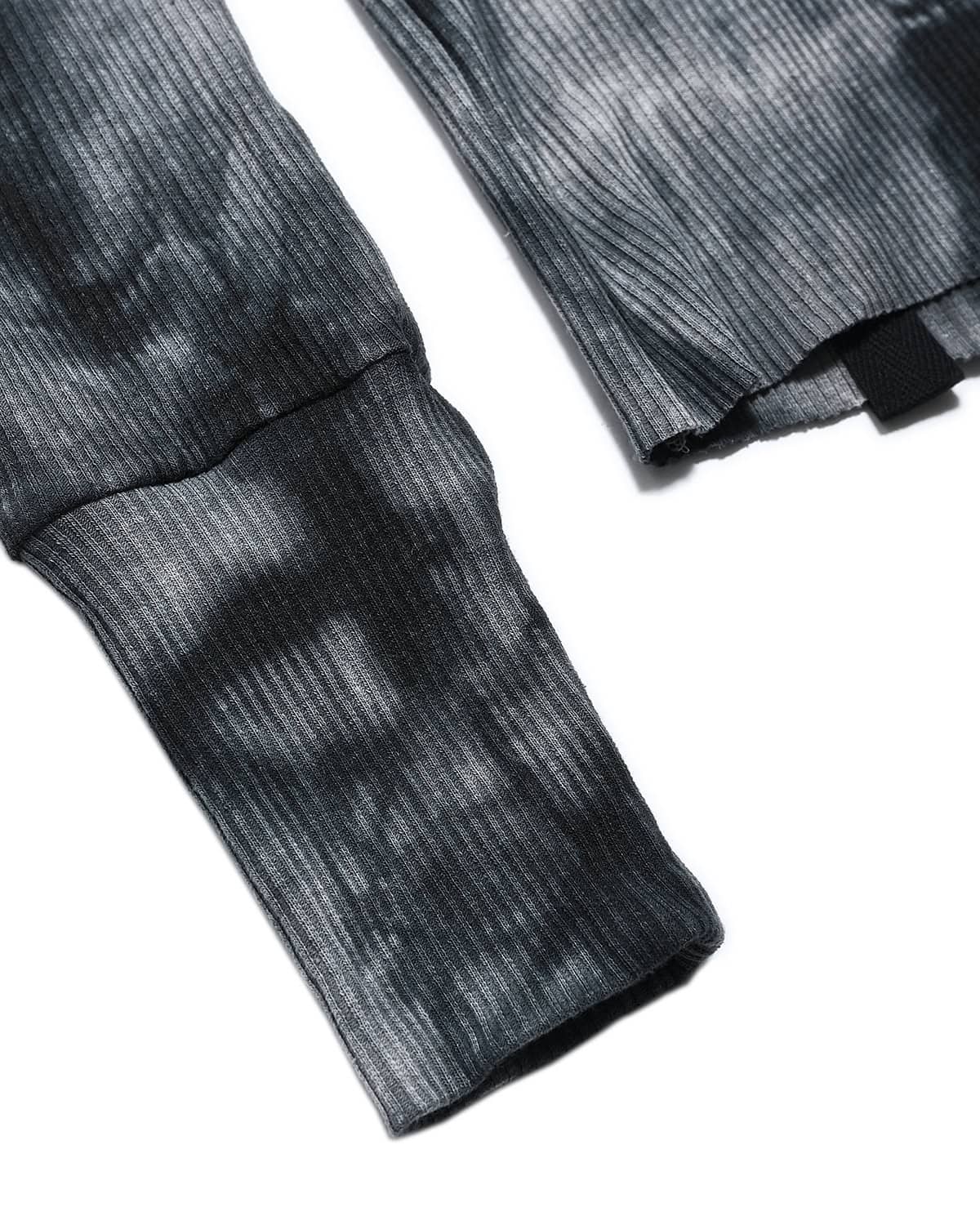MINOAR - Contrast Indigo Long Sleeve Top, Men's black cotton top with ribbed knit texture - 6