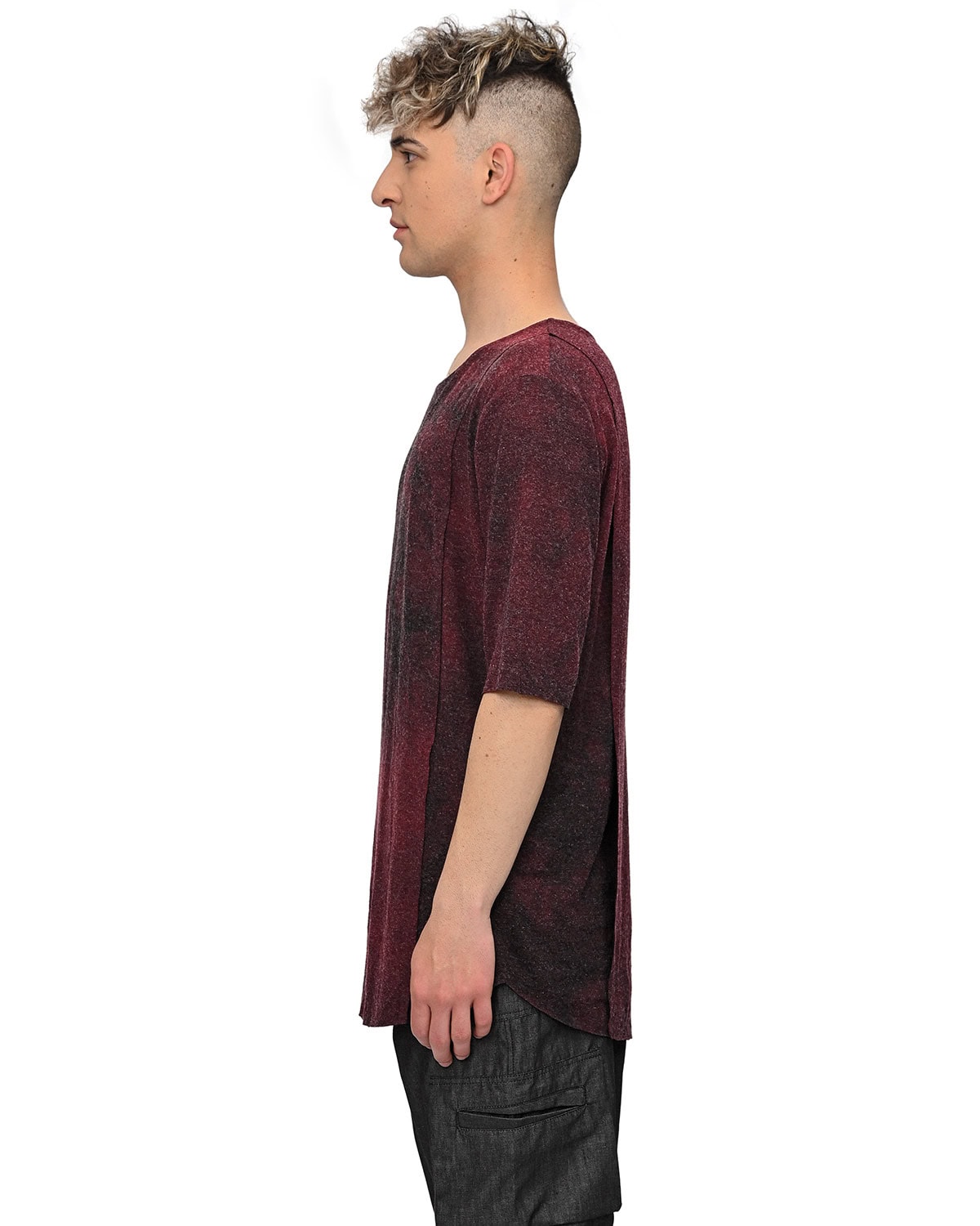 MINOAR - Layers Red Moss Cloud Dyed T-Shirt, Men's black viscose T-shirt with layered construction - 6