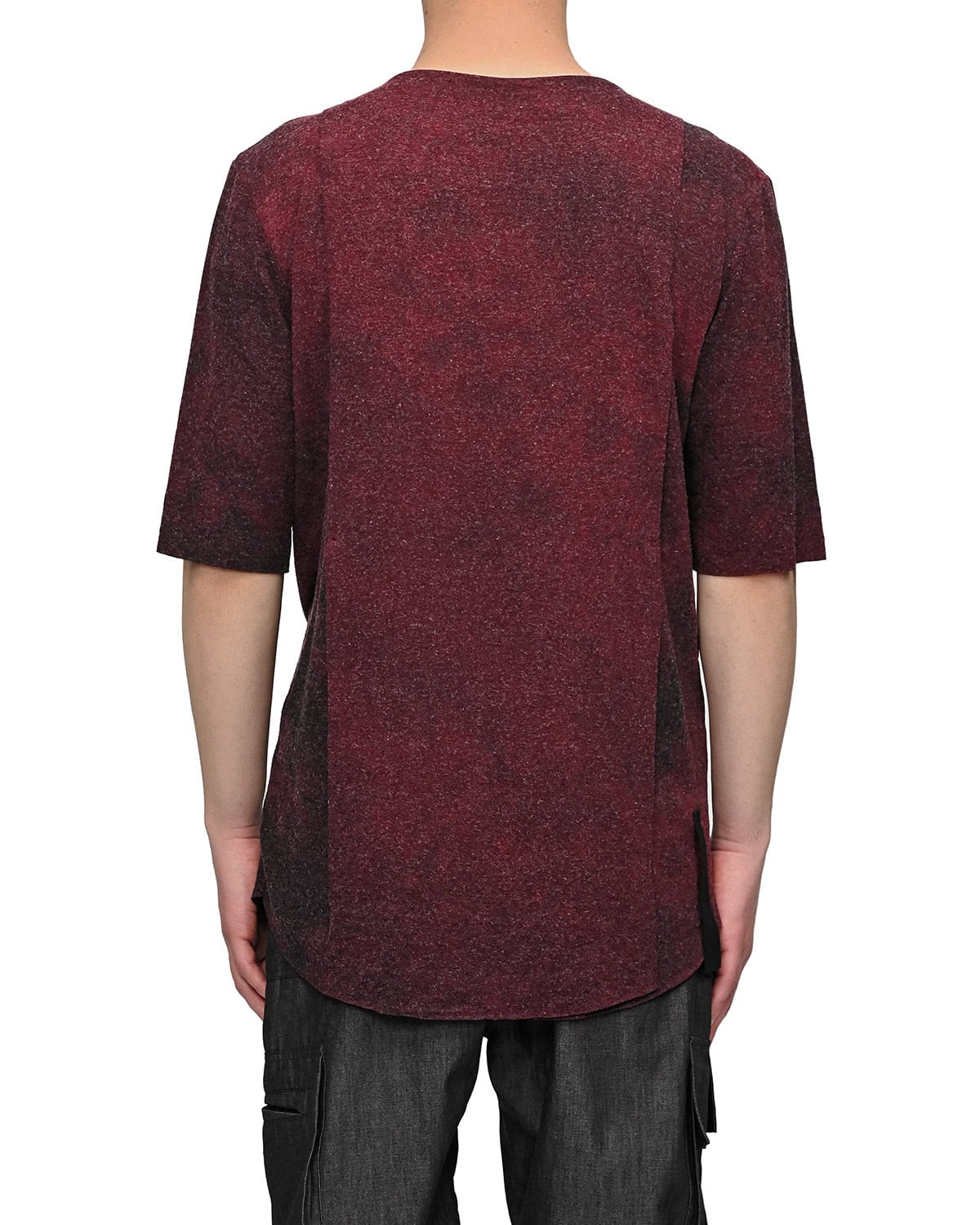 MINOAR - Layers Red Moss Cloud Dyed T-Shirt, Men's black viscose T-shirt with layered construction - 7
