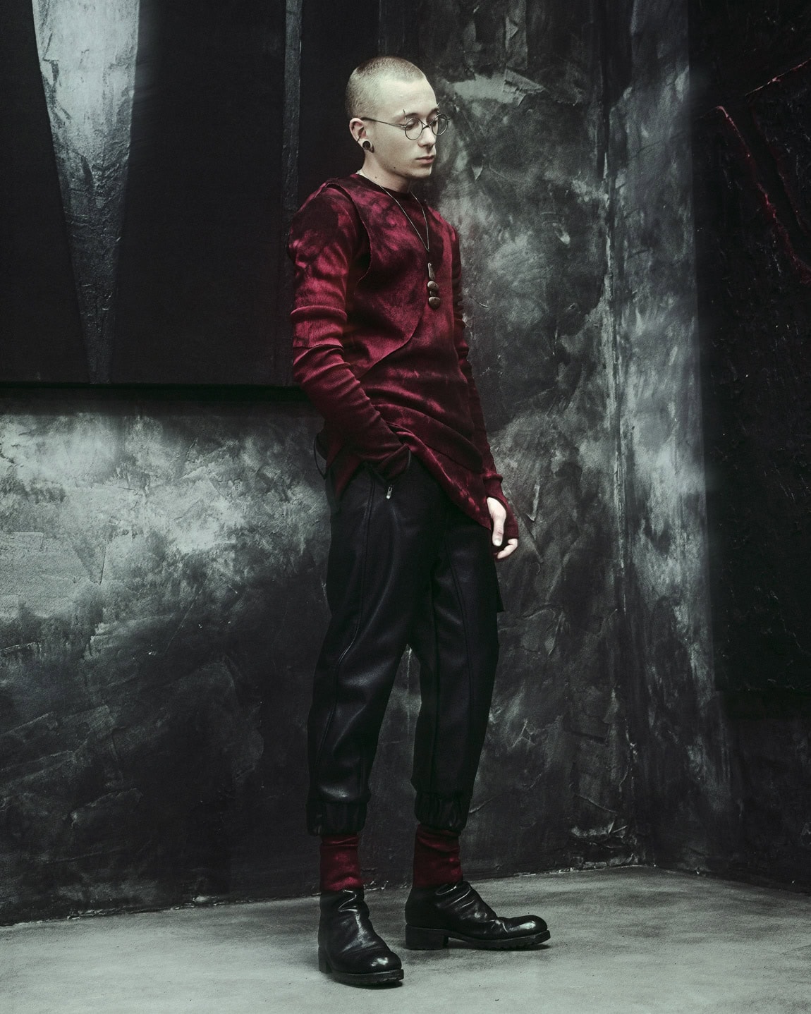 Cloud Red Asymmetric Layers Dyed Sweater - Image 14