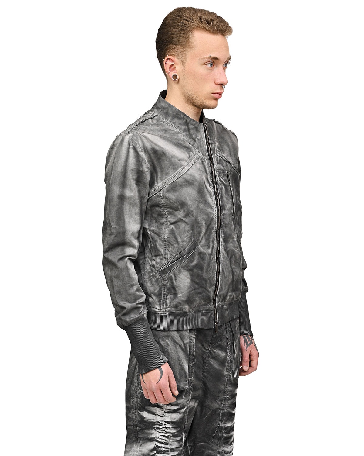 Granite Grey Dyed Bomber Jacket - Image 6