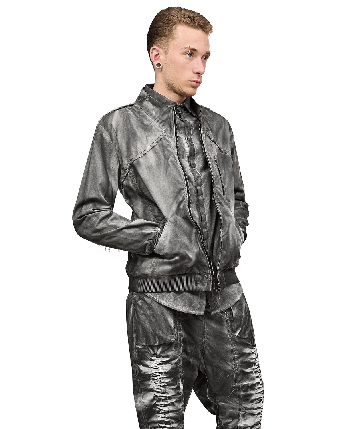Granite Grey Dyed Bomber Jacket - Image 5