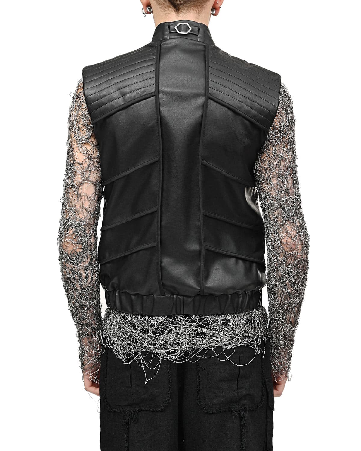 Particle Cut Leather Biker Vest - Image 8