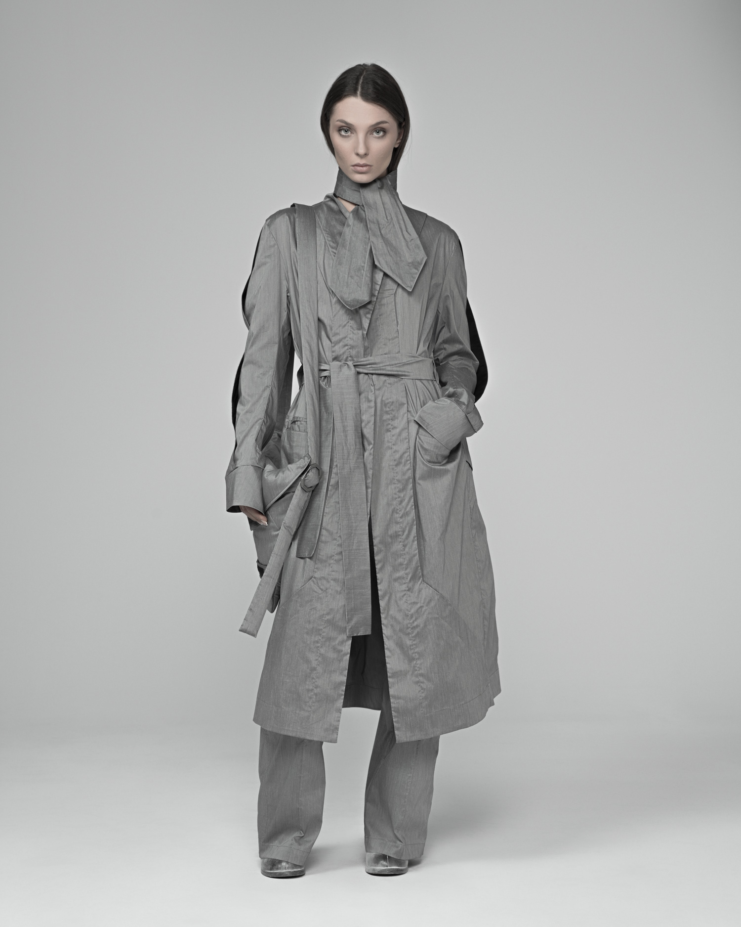 Gravity Grey Deconstruct Trench Coat - Image 7