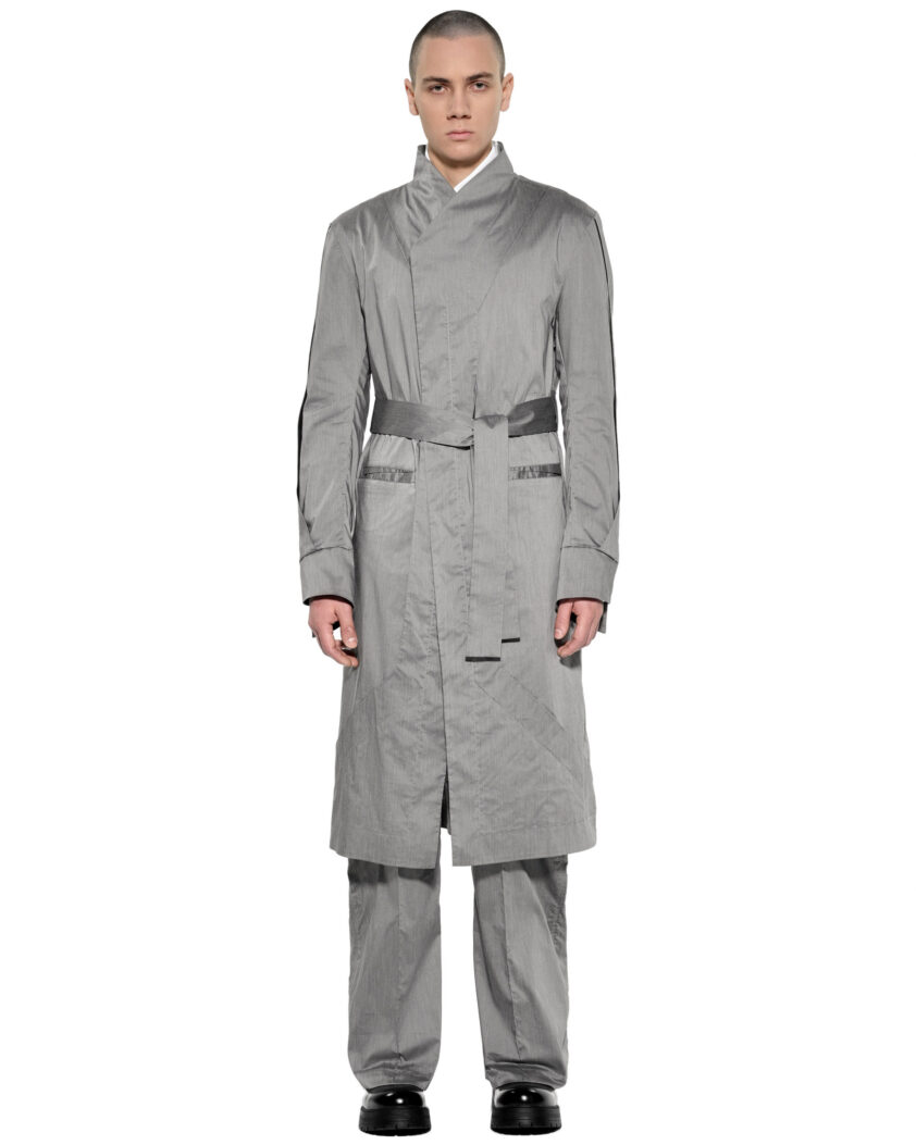 MINOAR - Gravity Grey Deconstruct Trench Coat, Men's grey cotton coat with multi-panel construction - 1