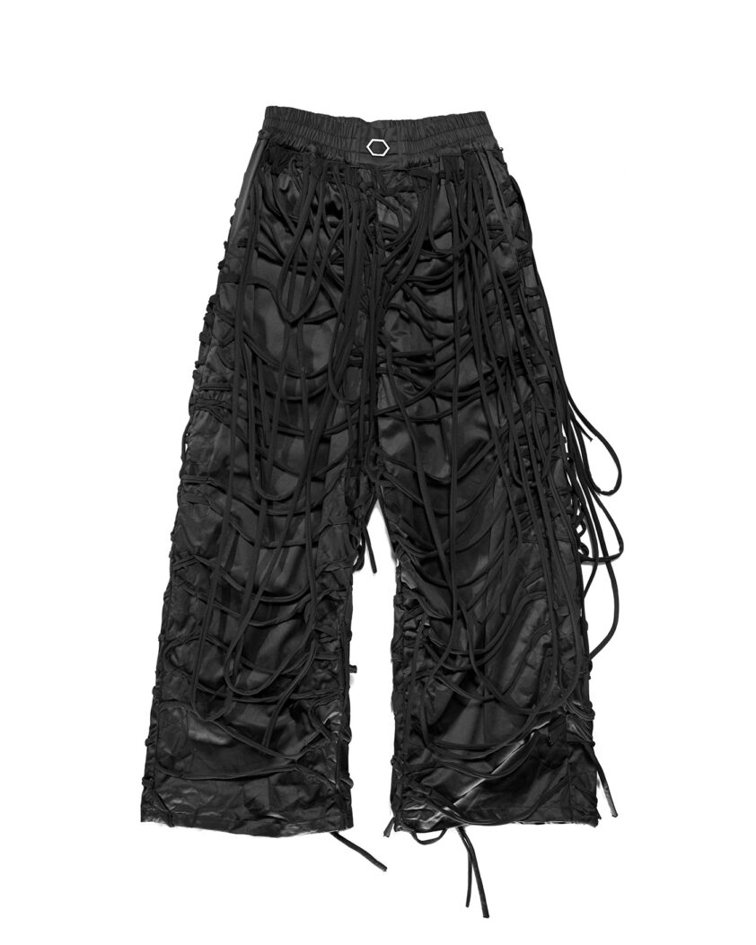 MINOAR - Oceanus Fiber Bond Trousers, Men's black cotton trousers with Fiber-Bond texture - 1