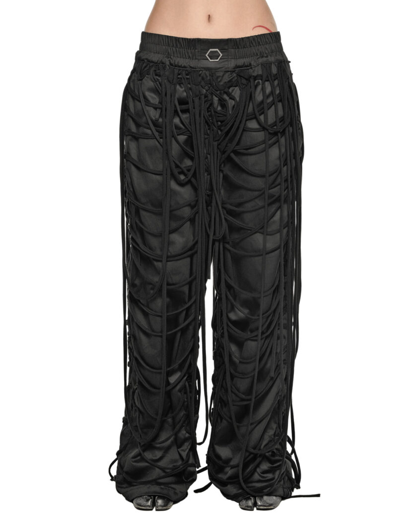 MINOAR - Oceanus Fiber Bond Trousers, Women's black cotton trousers with Fiber-Bond texture - 1