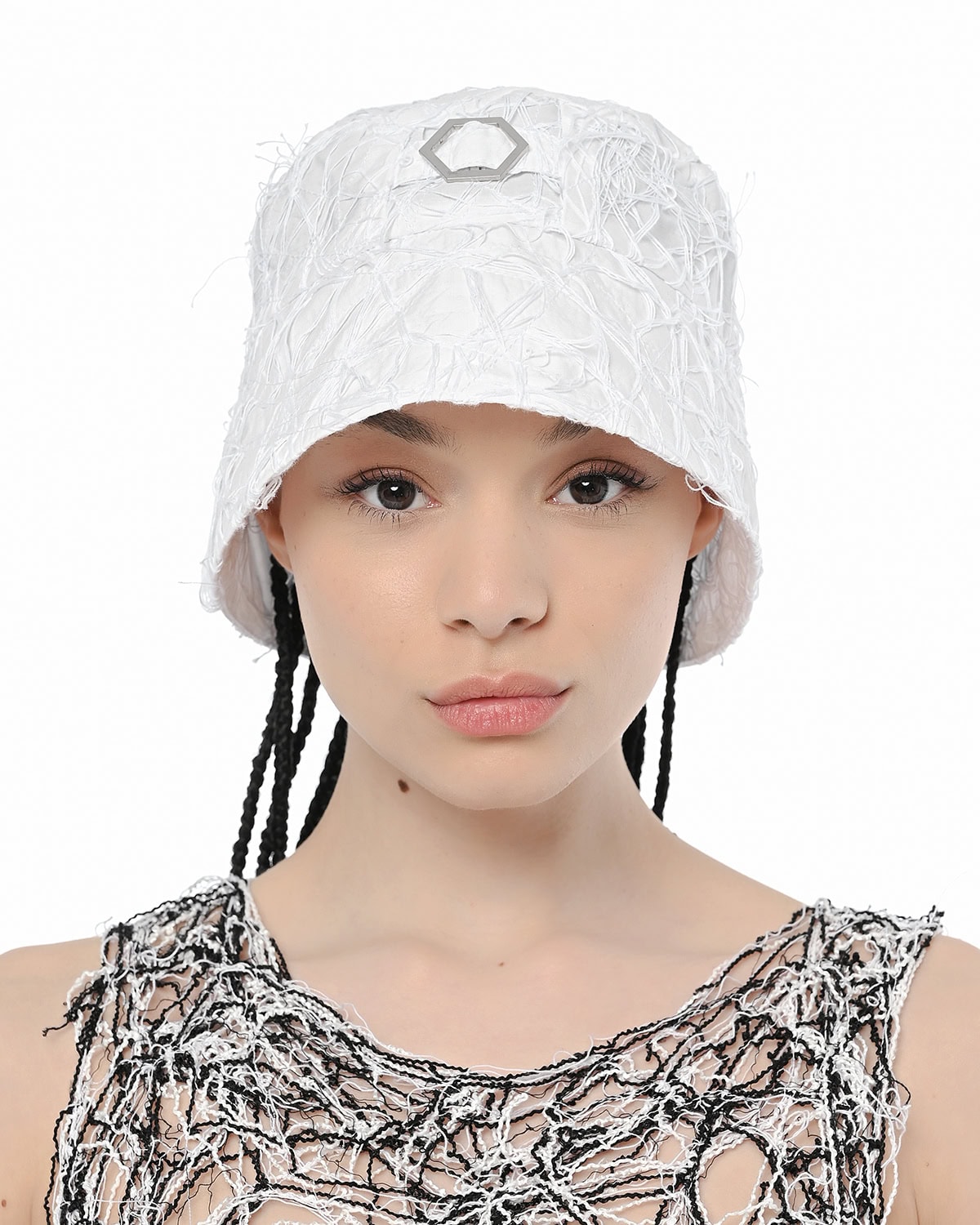 Fiber Bond White Hexagon Bucket Hat