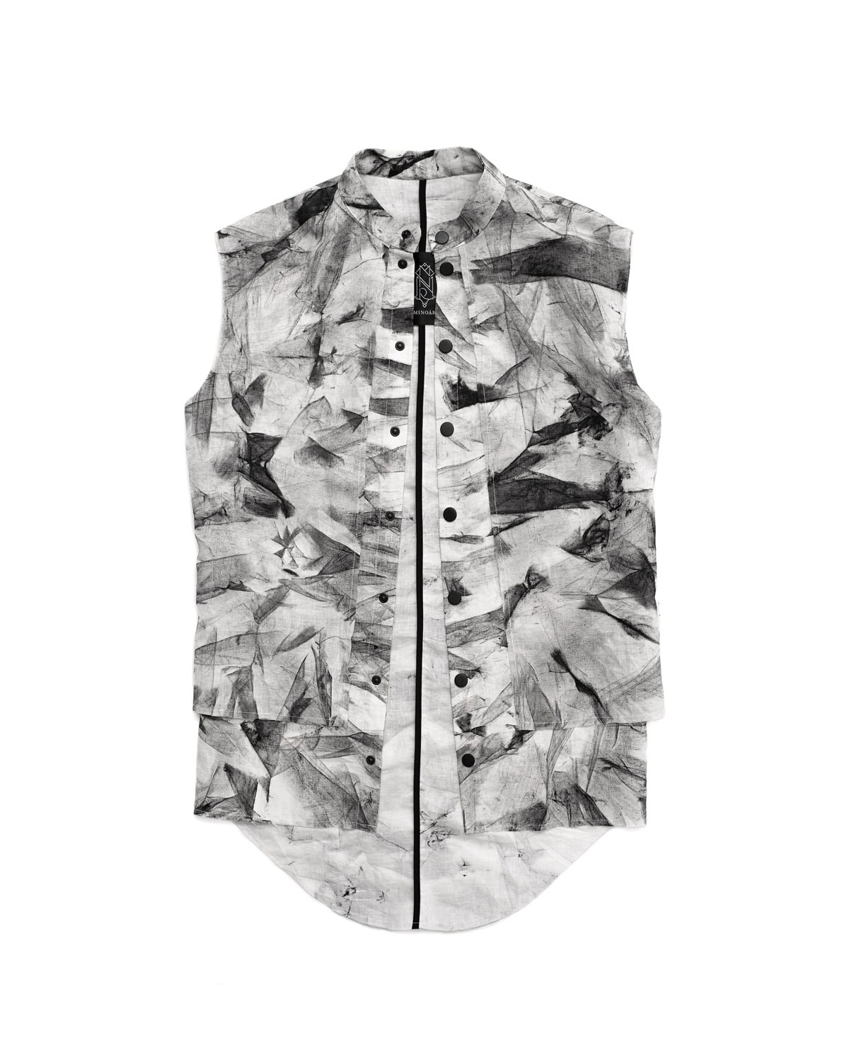 Standing Collar Sleeveless Object Dyed Shirt