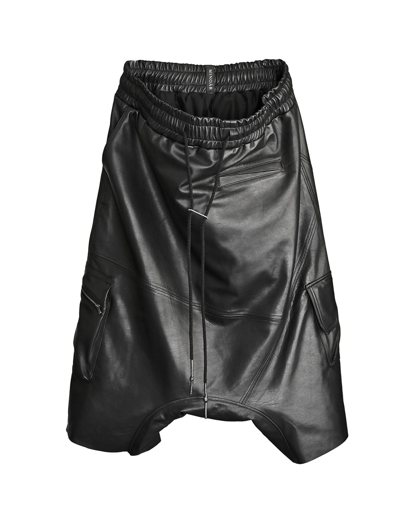 Cargo Segment Wide Leather Shorts