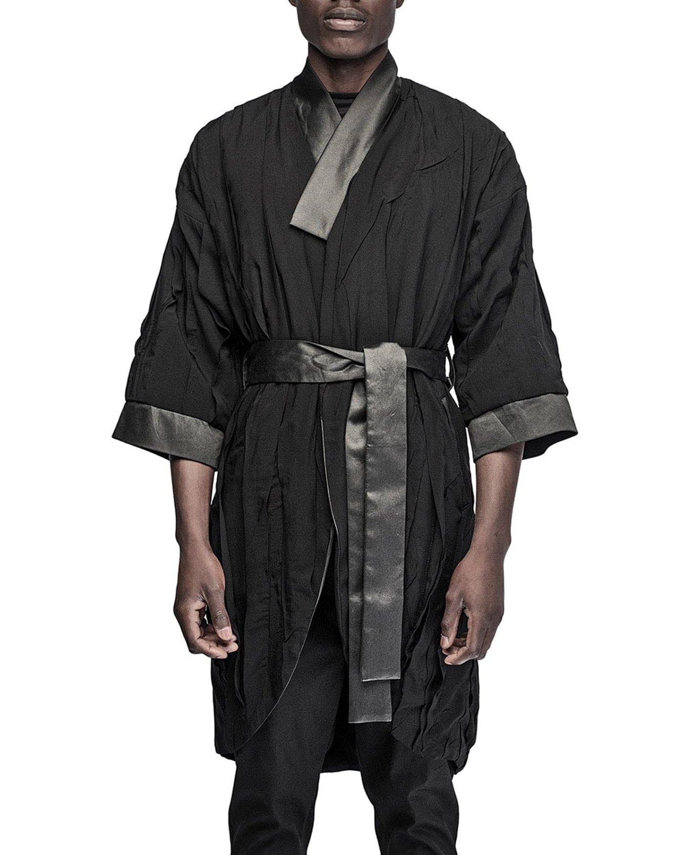 Linear Crushed Technique Long Kimono Coat
