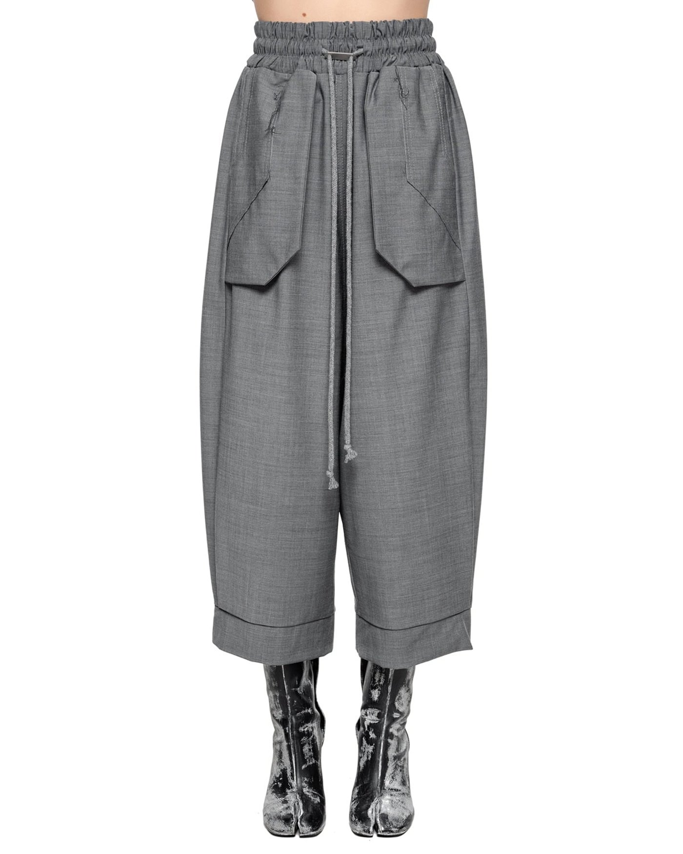 External Cropped Loose Grey Trousers