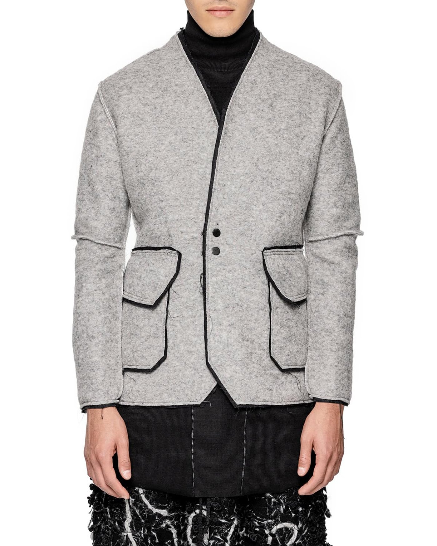 Wool Reversed Raw Blazer Jacket