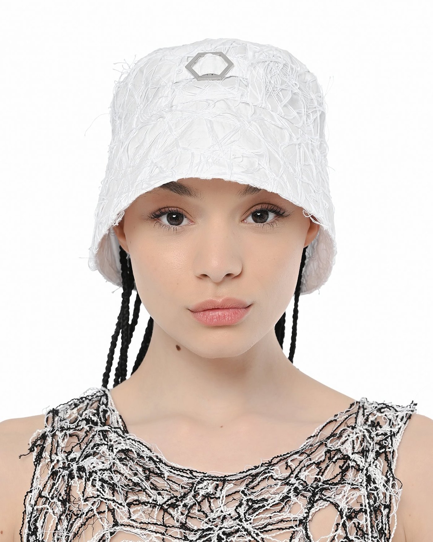 Fiber Bond White Hexagon Bucket Hat
