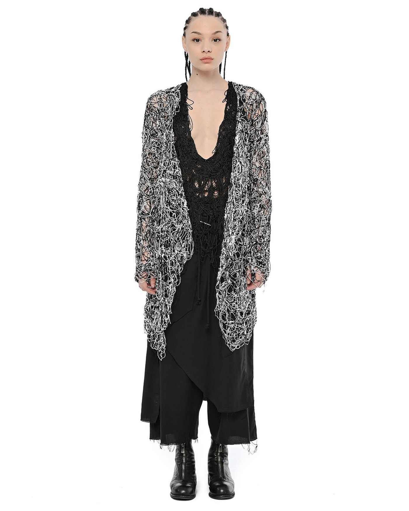 Fiber Contrast Open Cardigan