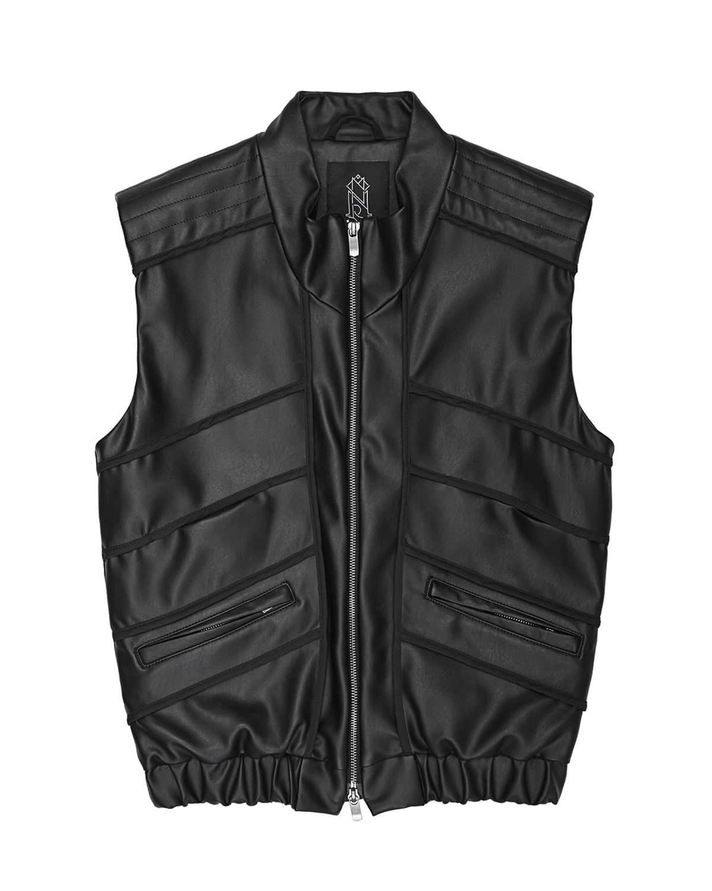 Particle Cut Leather Biker Vest