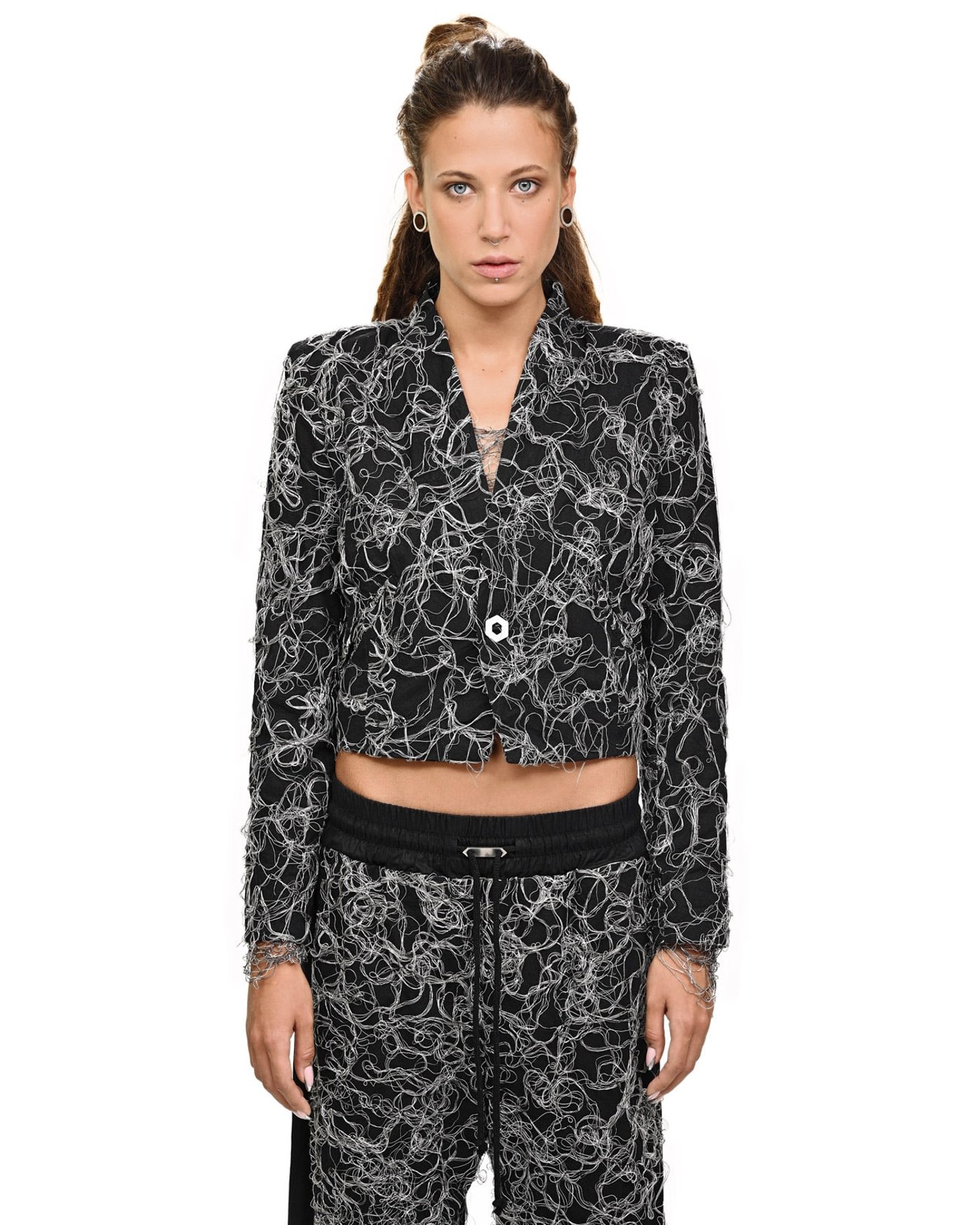 Contrast Cropped Collarless Jacket