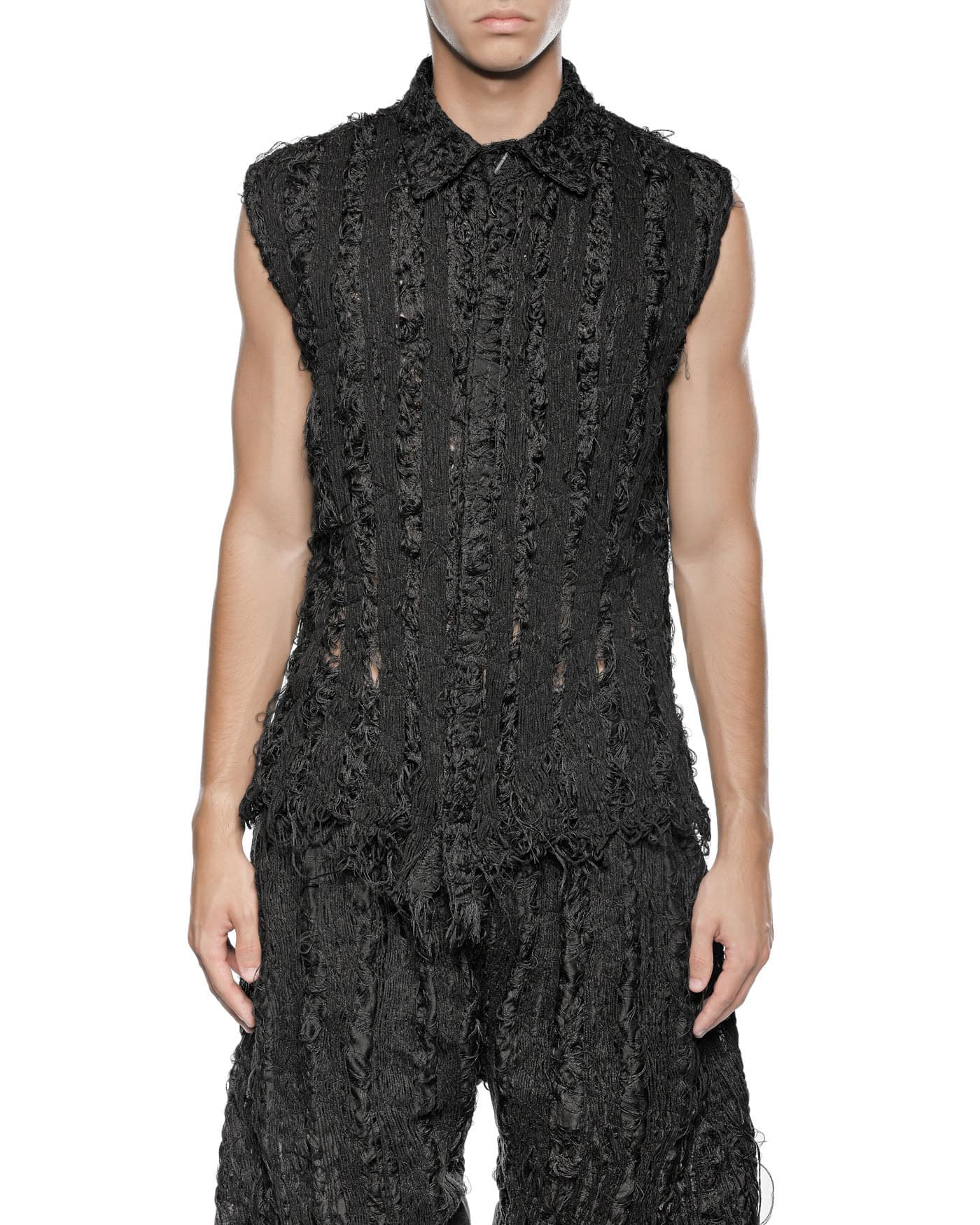 Filamentous Sleeveless Collar Shirt