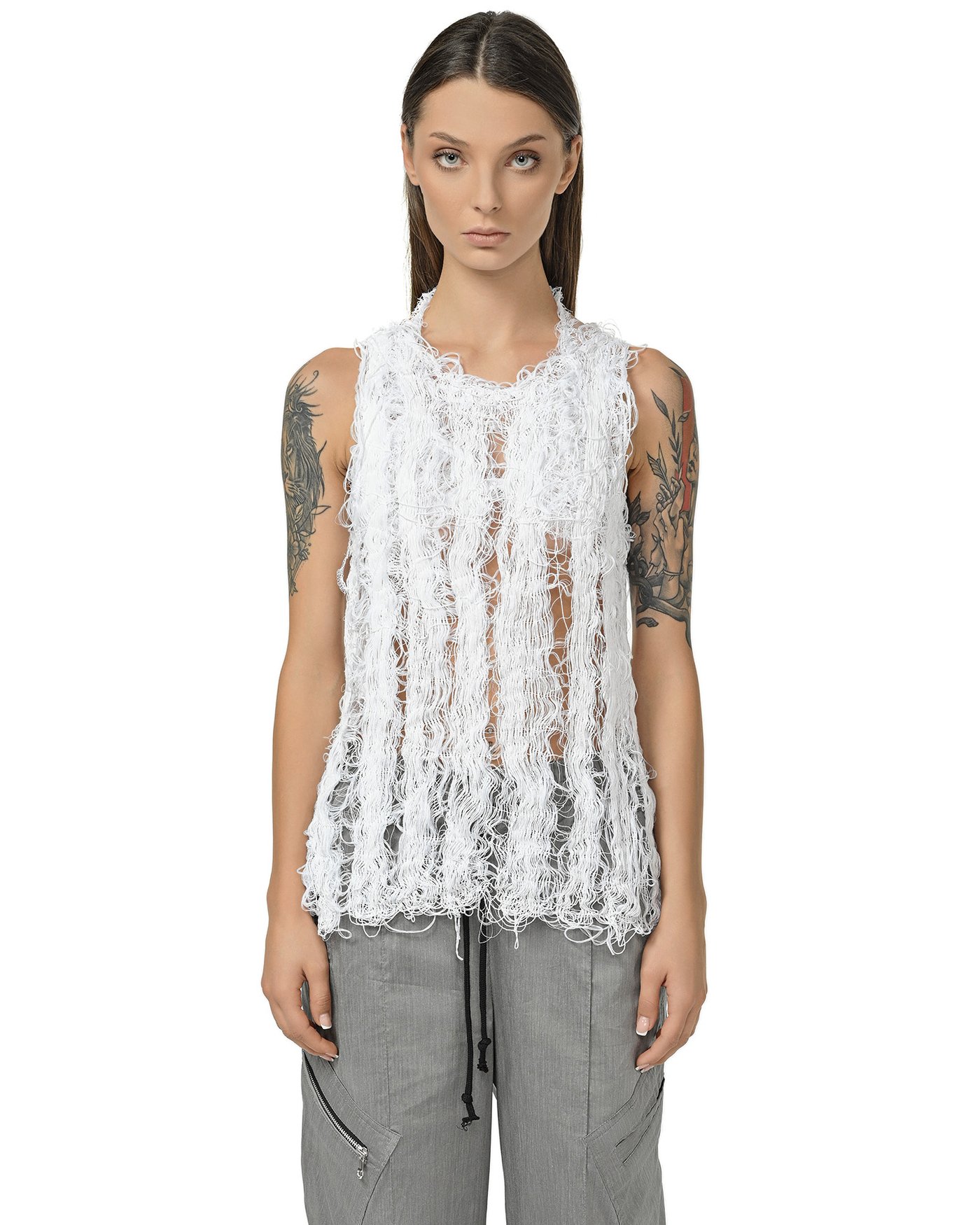 Filamentous White Tank Top