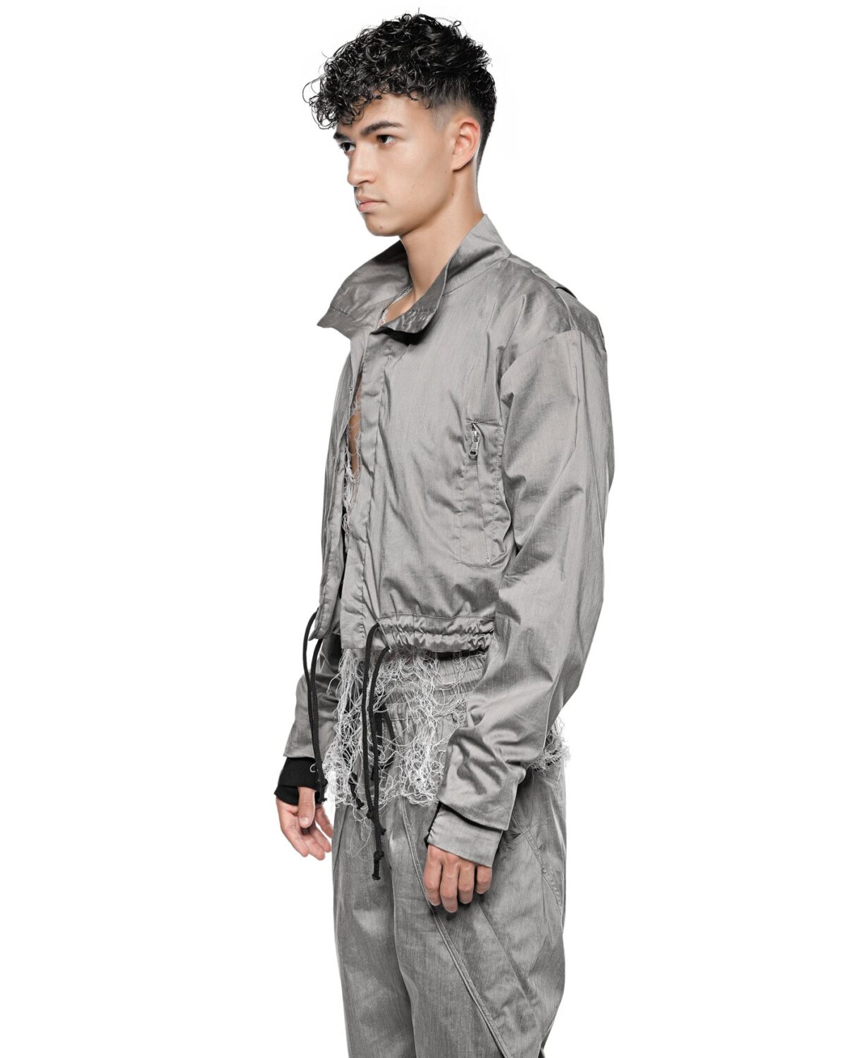 MINOAR - Stellar Tech Crop Jacket, Men's grey cotton jacket with thumb openings - 6