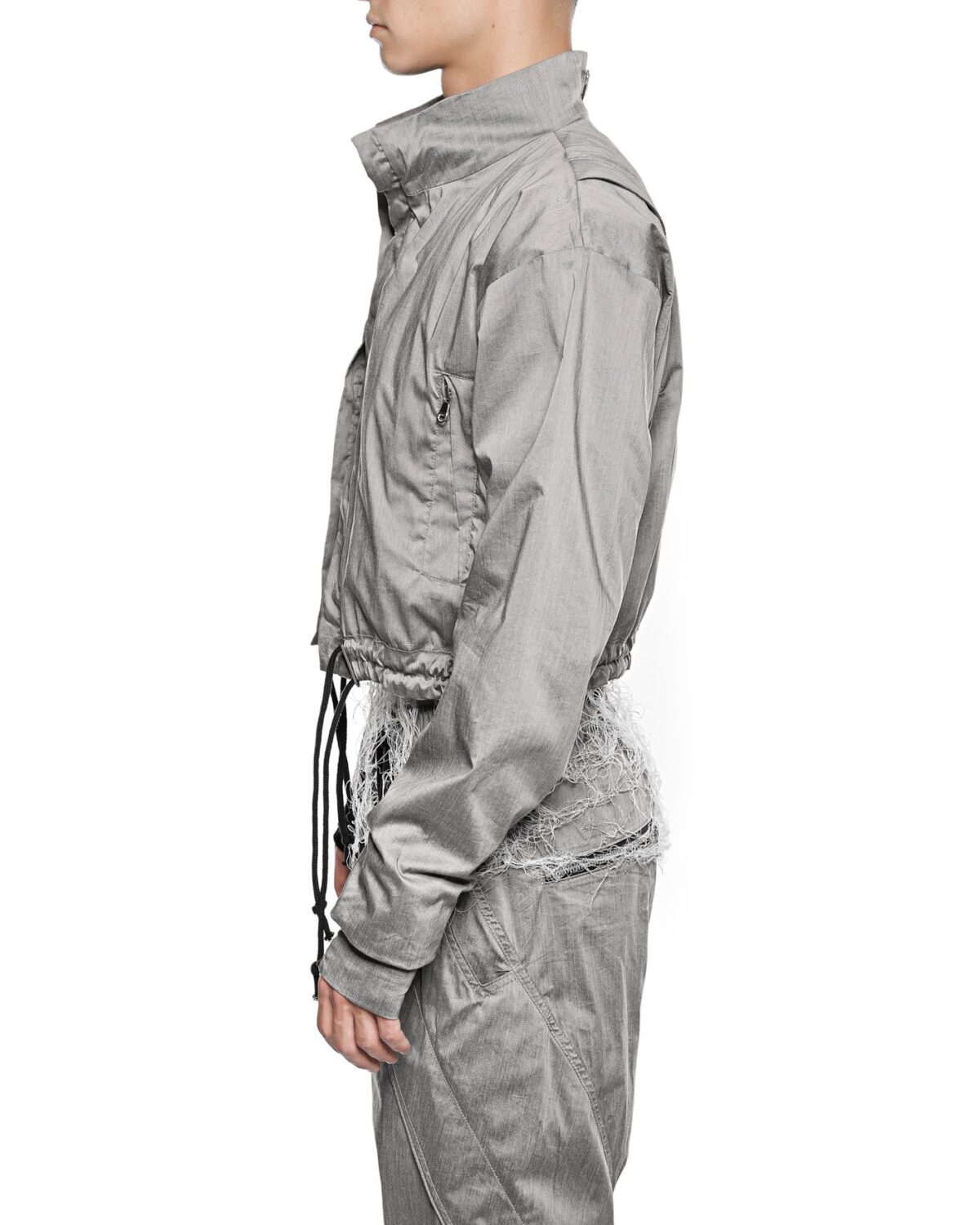 MINOAR - Stellar Tech Crop Jacket, Men's grey cotton jacket with thumb openings - 5