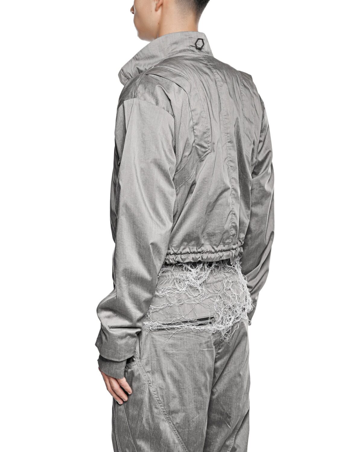 MINOAR - Stellar Tech Crop Jacket, Men's grey cotton jacket with thumb openings - 4