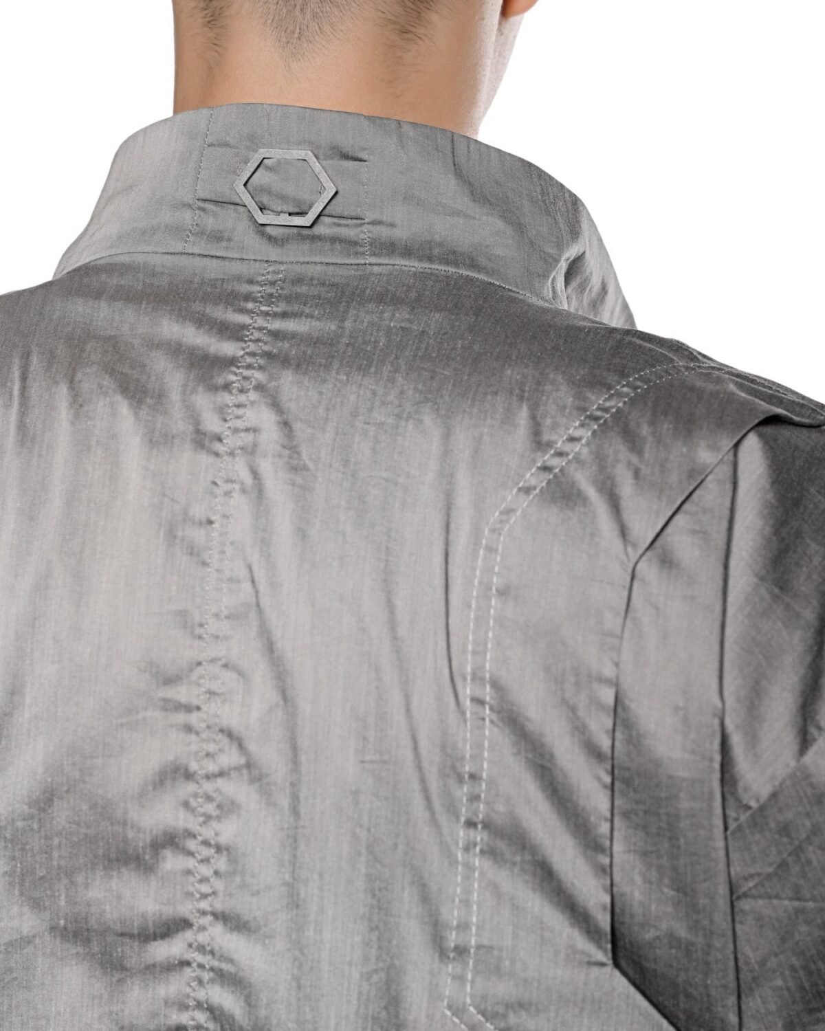MINOAR - Stellar Tech Crop Jacket, Men's grey cotton jacket with thumb openings - 10