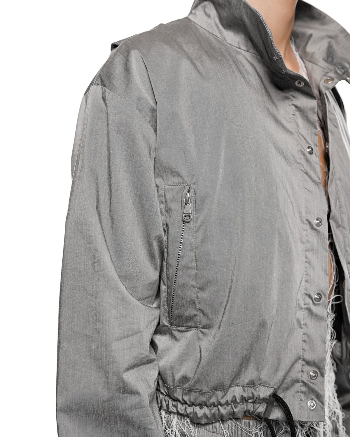 MINOAR - Stellar Tech Crop Jacket, Men's grey cotton jacket with thumb openings - 11