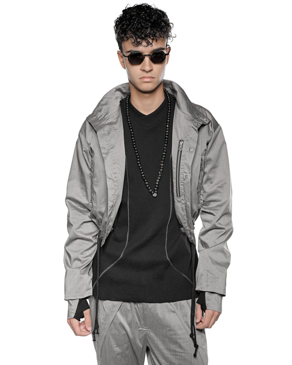 MINOAR - Stellar Tech Crop Jacket, Men's grey cotton jacket with thumb openings - 9