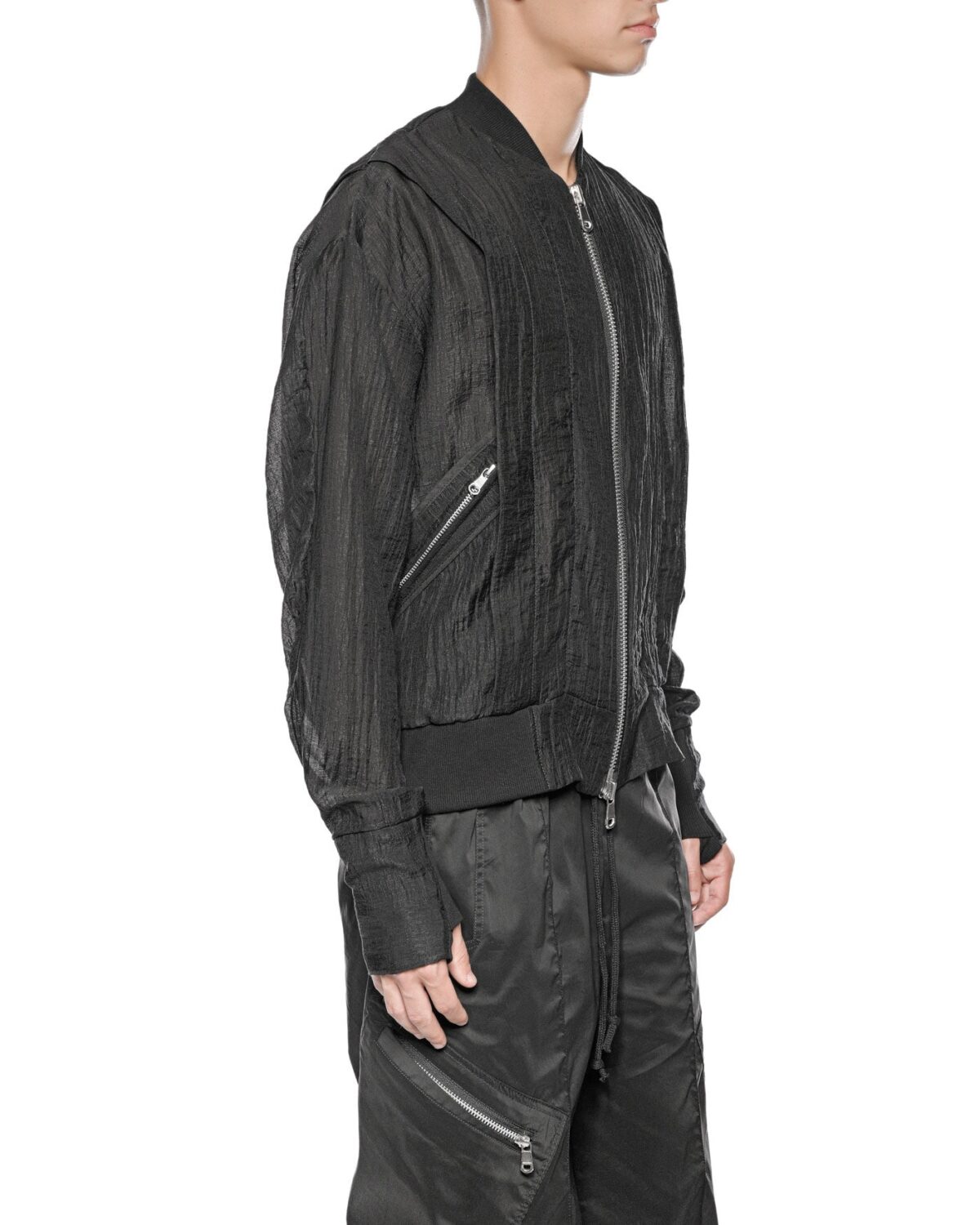 MINOAR - Parallax Loose Bomber Jacket, Men's black cotton jacket with multi-panel construction - 4