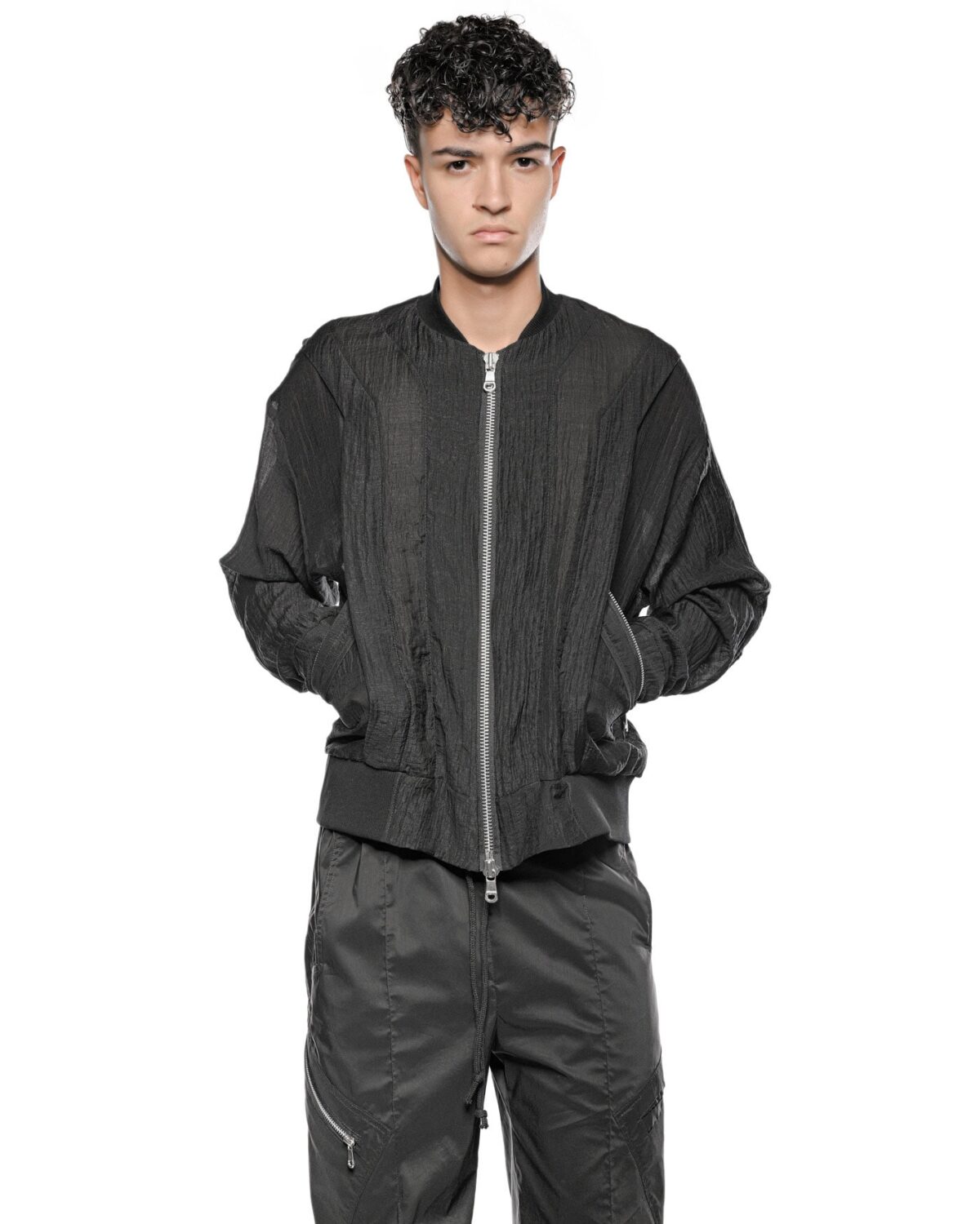 MINOAR - Parallax Loose Bomber Jacket, Men's black cotton jacket with multi-panel construction - 3