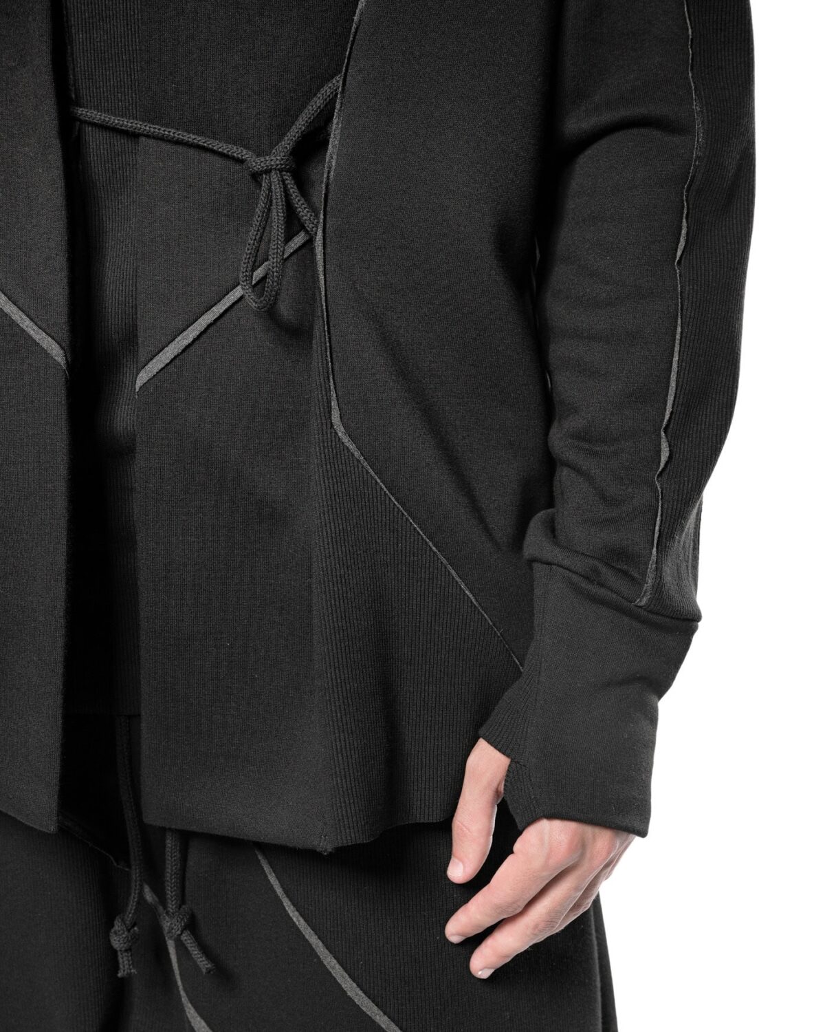 MINOAR - Cluster Hooded Secure Knit Cardigan, Men's black cotton cardigan with external seam detail - 6