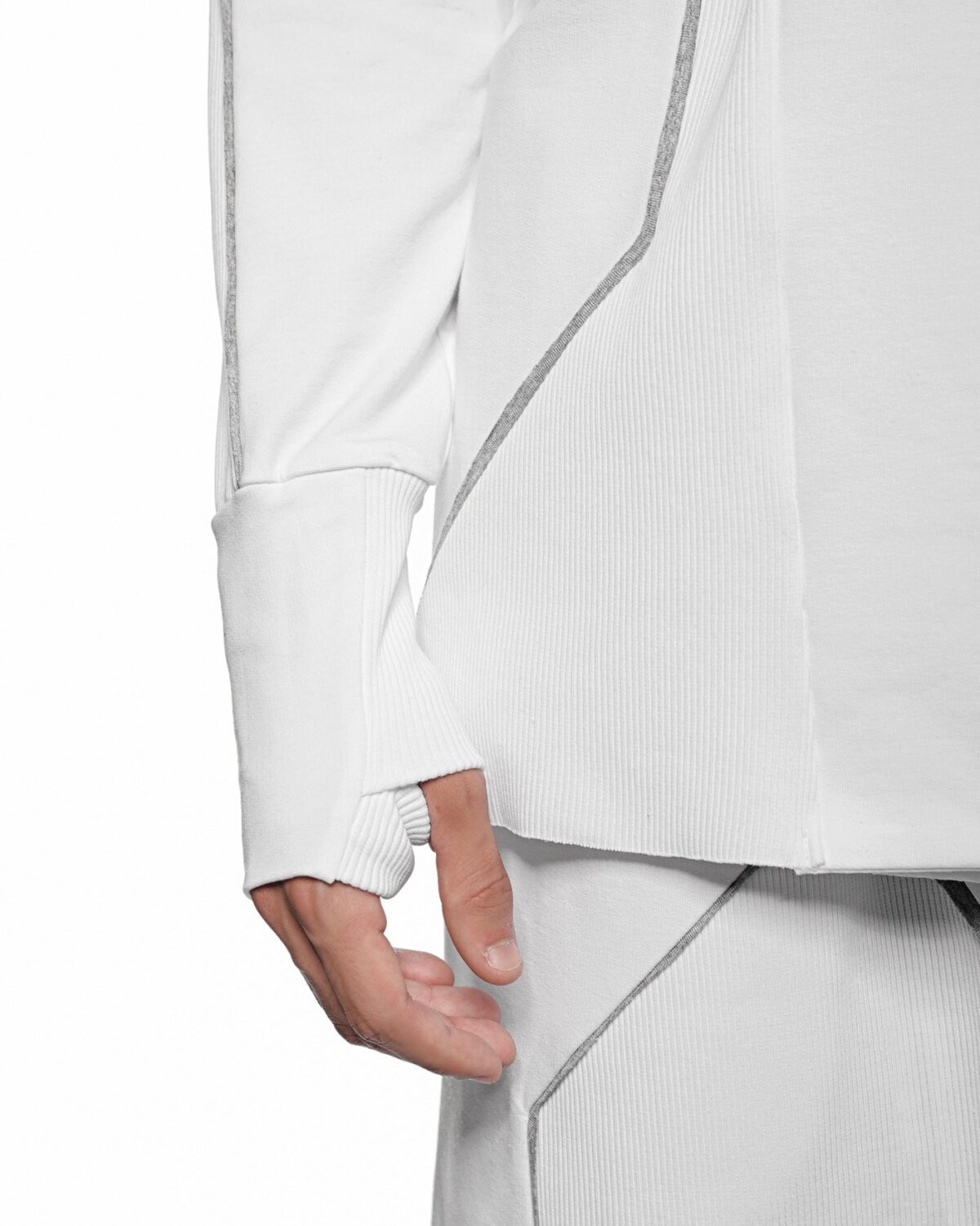MINOAR - Cluster Hooded Secure Knit Cardigan, Men's white cotton cardigan with external seam detail - 8