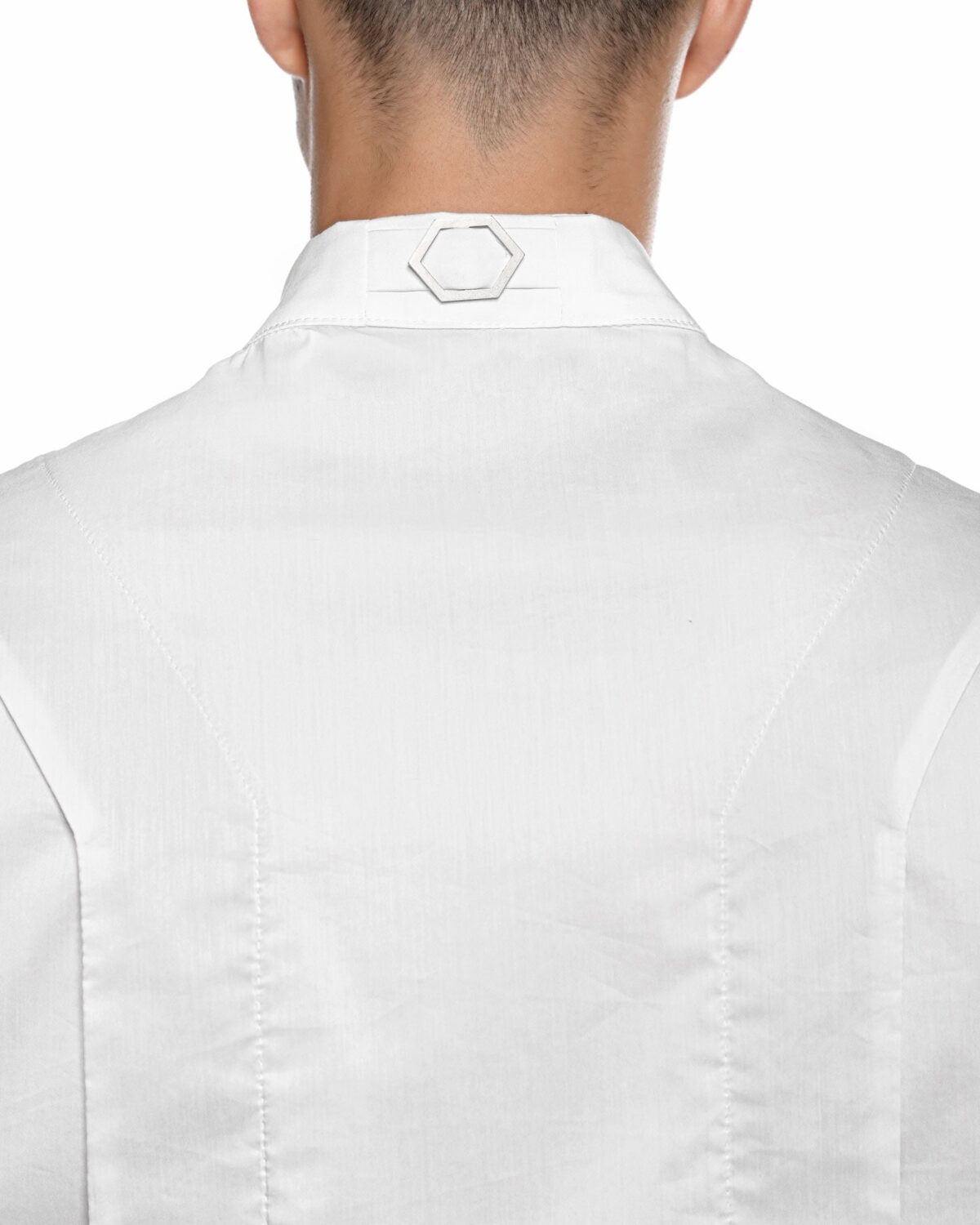 MINOAR - Gravity Layers Sleveeless Shirt, Men's white cotton shirt with multi-panel construction - 7