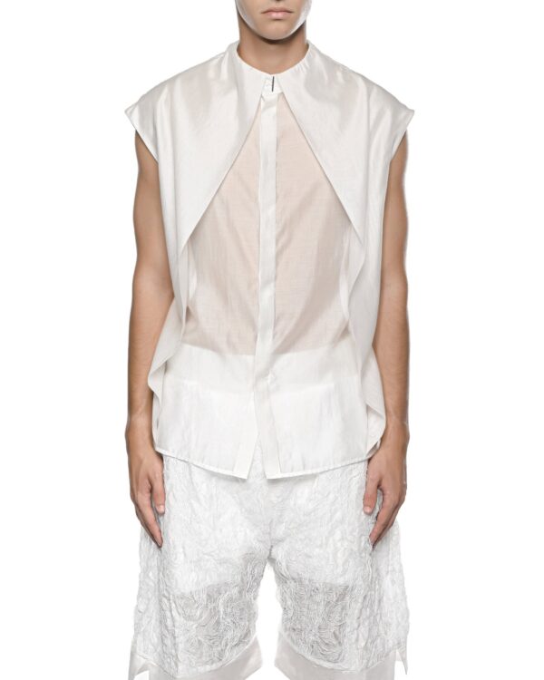 MINOAR - Radiant Sleeveless Bone White Shirt, Men's white lyocell shirt with semi-sheer fabric - 1