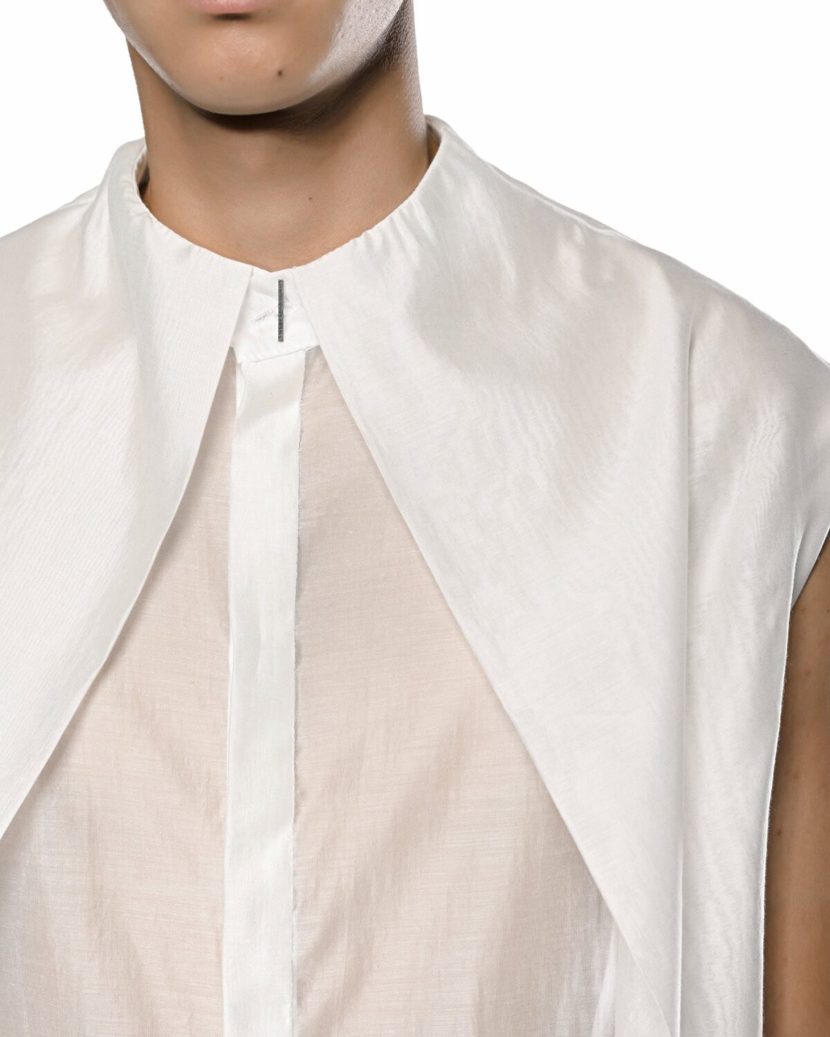 MINOAR - Radiant Sleeveless Bone White Shirt, Men's white lyocell shirt with semi-sheer fabric - 5