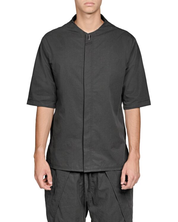 MINOAR - Dense Bowling Shirt, Men's black cotton shirt with raised collar - 1