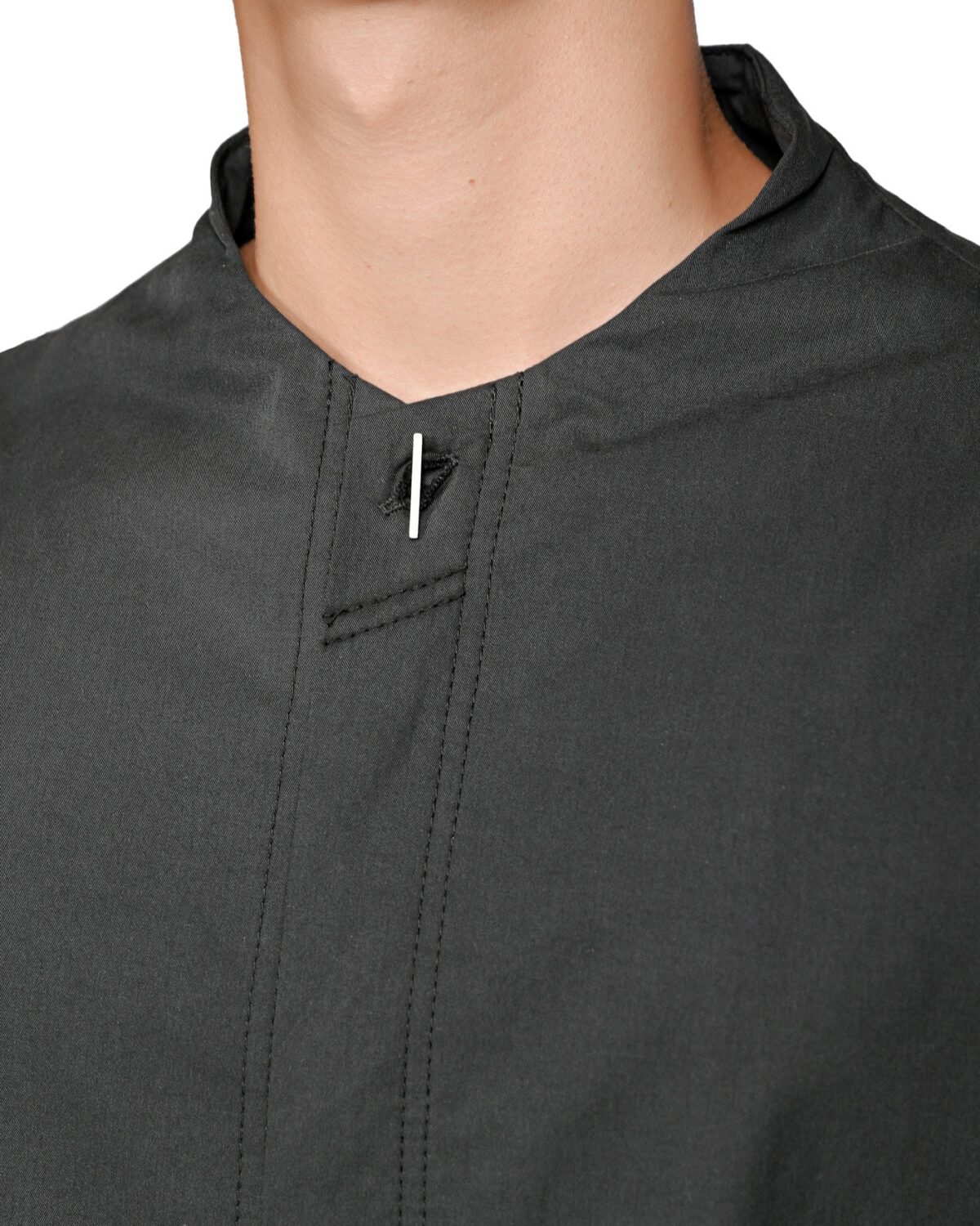 MINOAR - Dense Bowling Shirt, Men's black cotton shirt with raised collar - 4