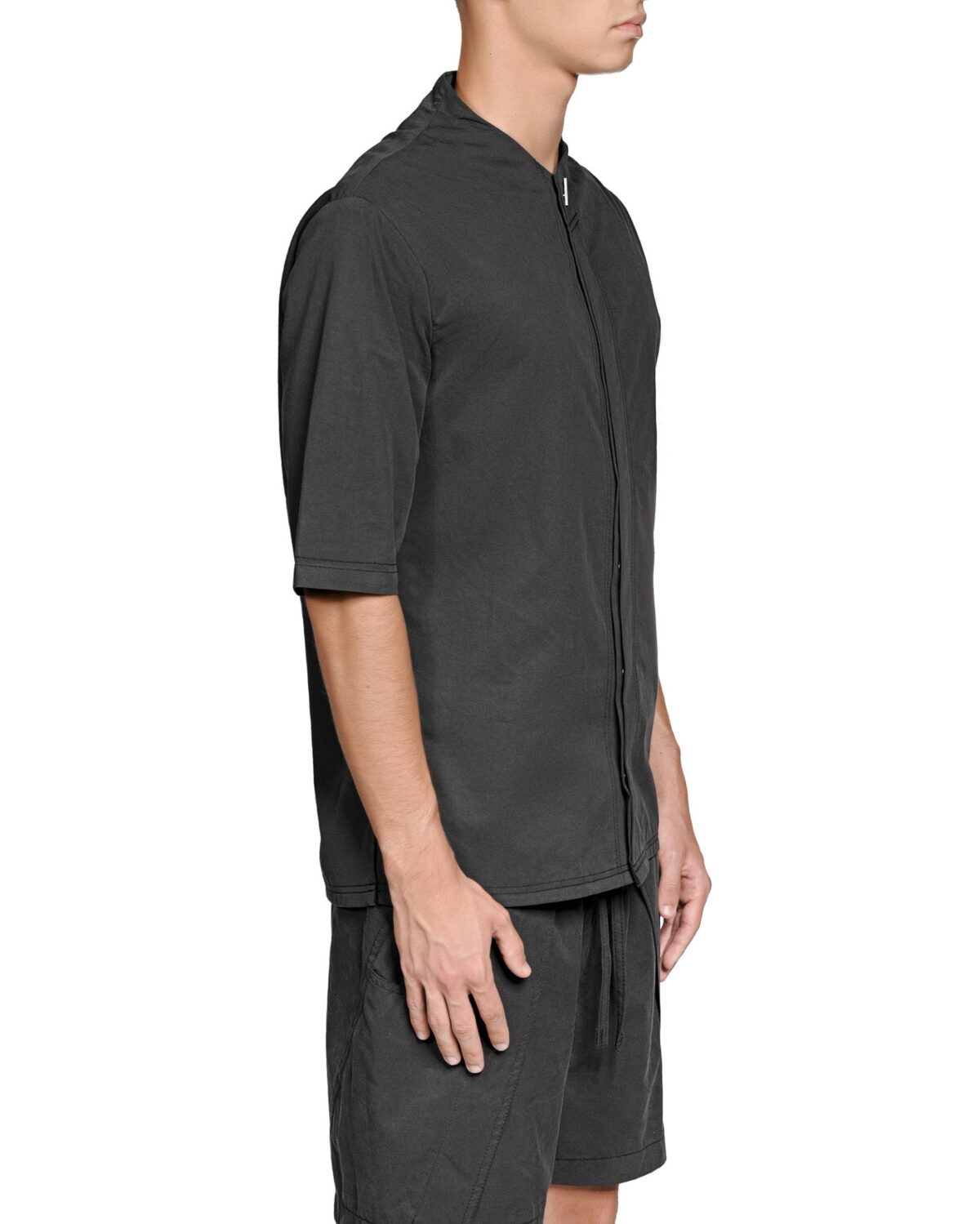 MINOAR - Dense Bowling Shirt, Men's black cotton shirt with raised collar - 5