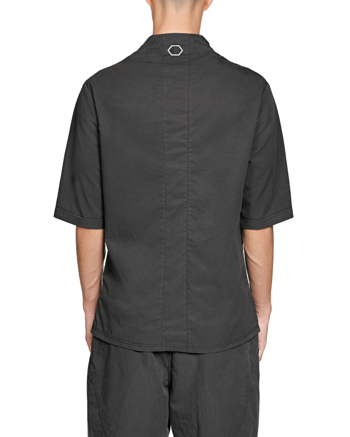 MINOAR - Dense Bowling Shirt, Men's black cotton shirt with raised collar - 3