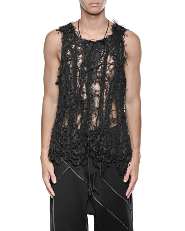MINOAR - Filamentous Shades Tank Top, Men's black cotton top with Fiber-Bond texture - 1