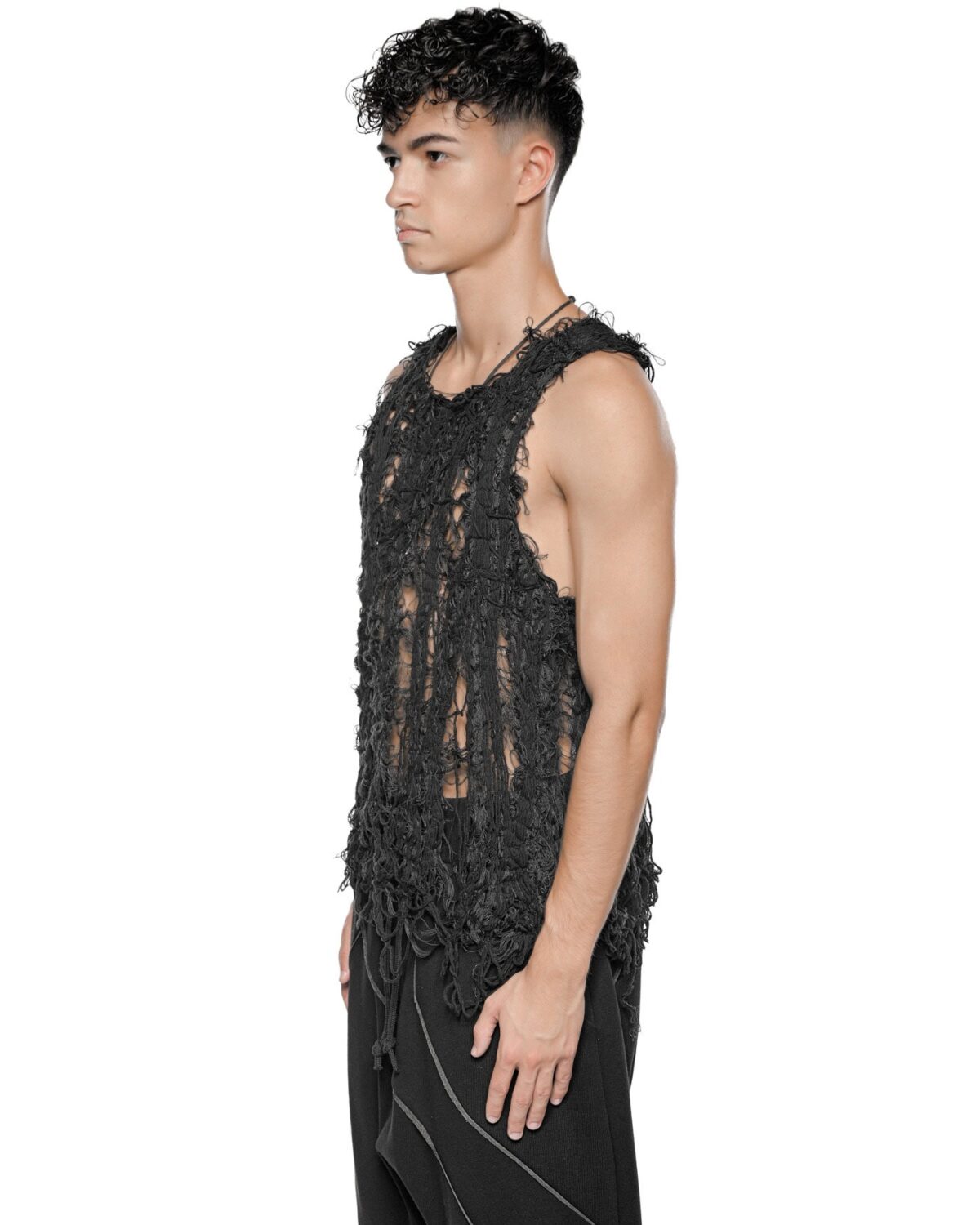 MINOAR - Filamentous Shades Tank Top, Men's black cotton top with Fiber-Bond texture - 3