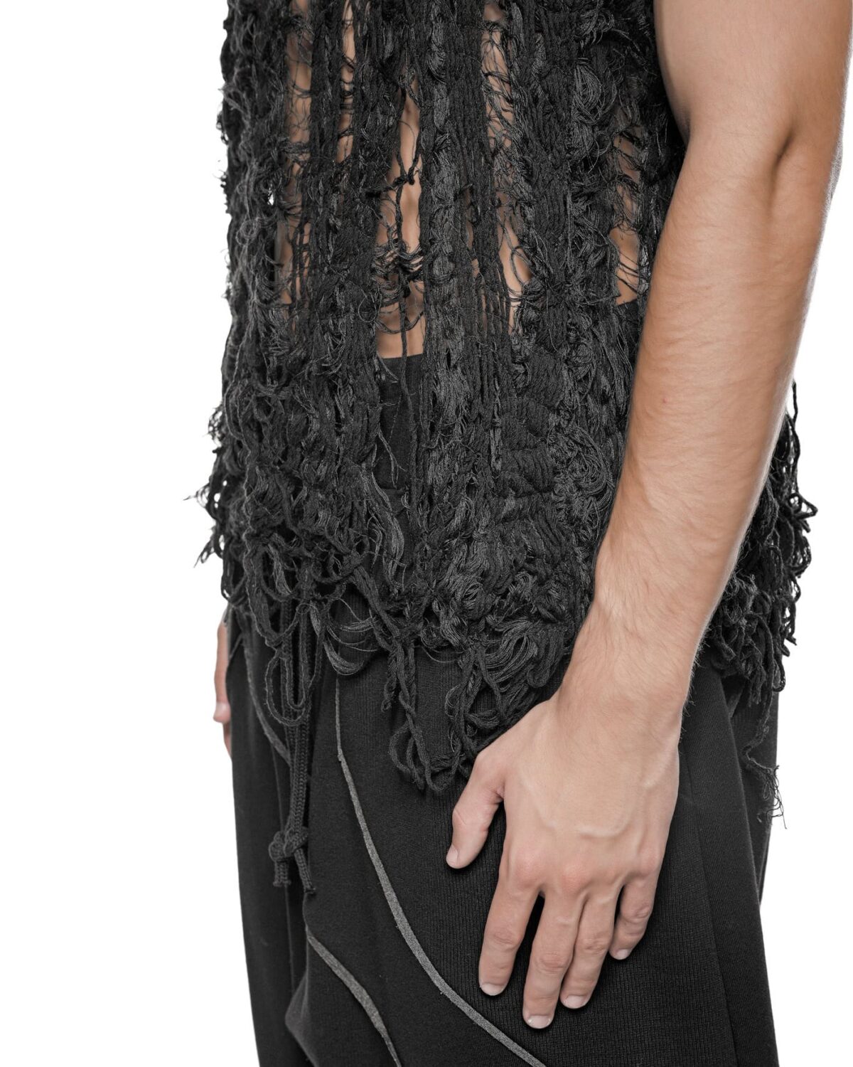 MINOAR - Filamentous Shades Tank Top, Men's black cotton top with Fiber-Bond texture - 6