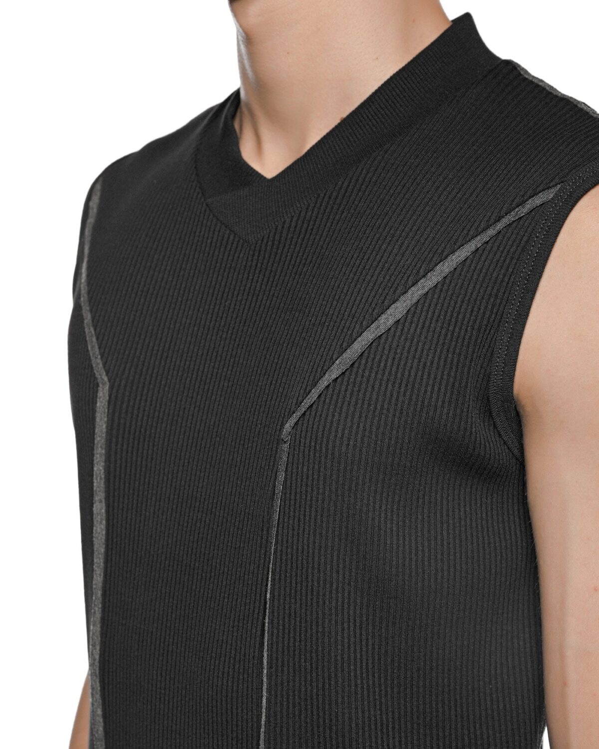 MINOAR - Cluster External Seam Sleeveless Top, Men's black cotton top with external seam detail - 6